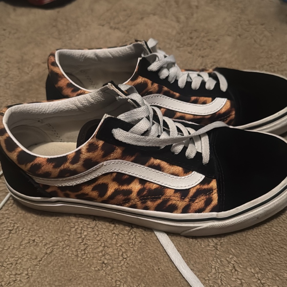 Vans Brown and Black Leopard Print Sneakers